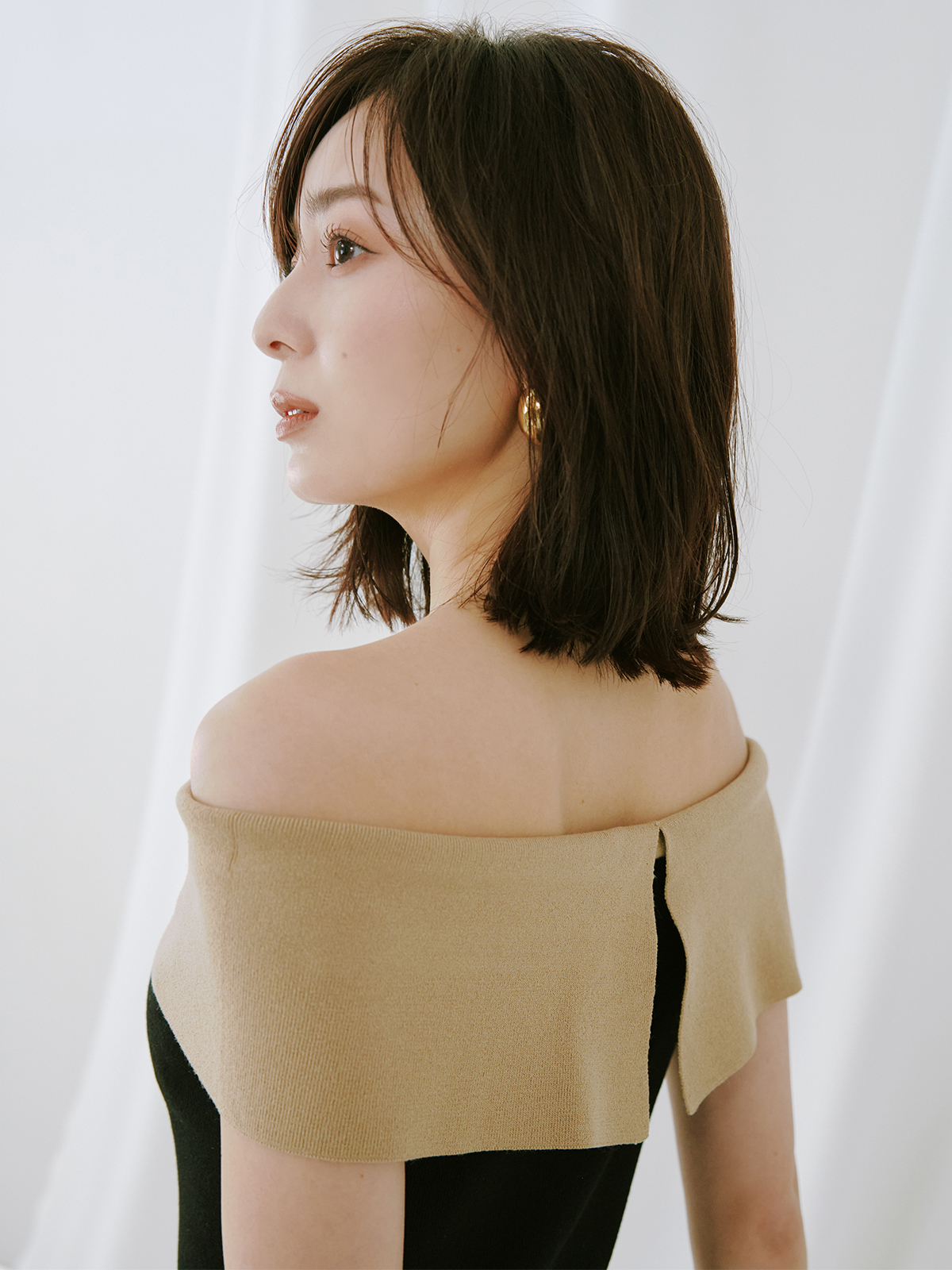 ムーンネックニットワンピース(S BLACK): ワンピースanuans