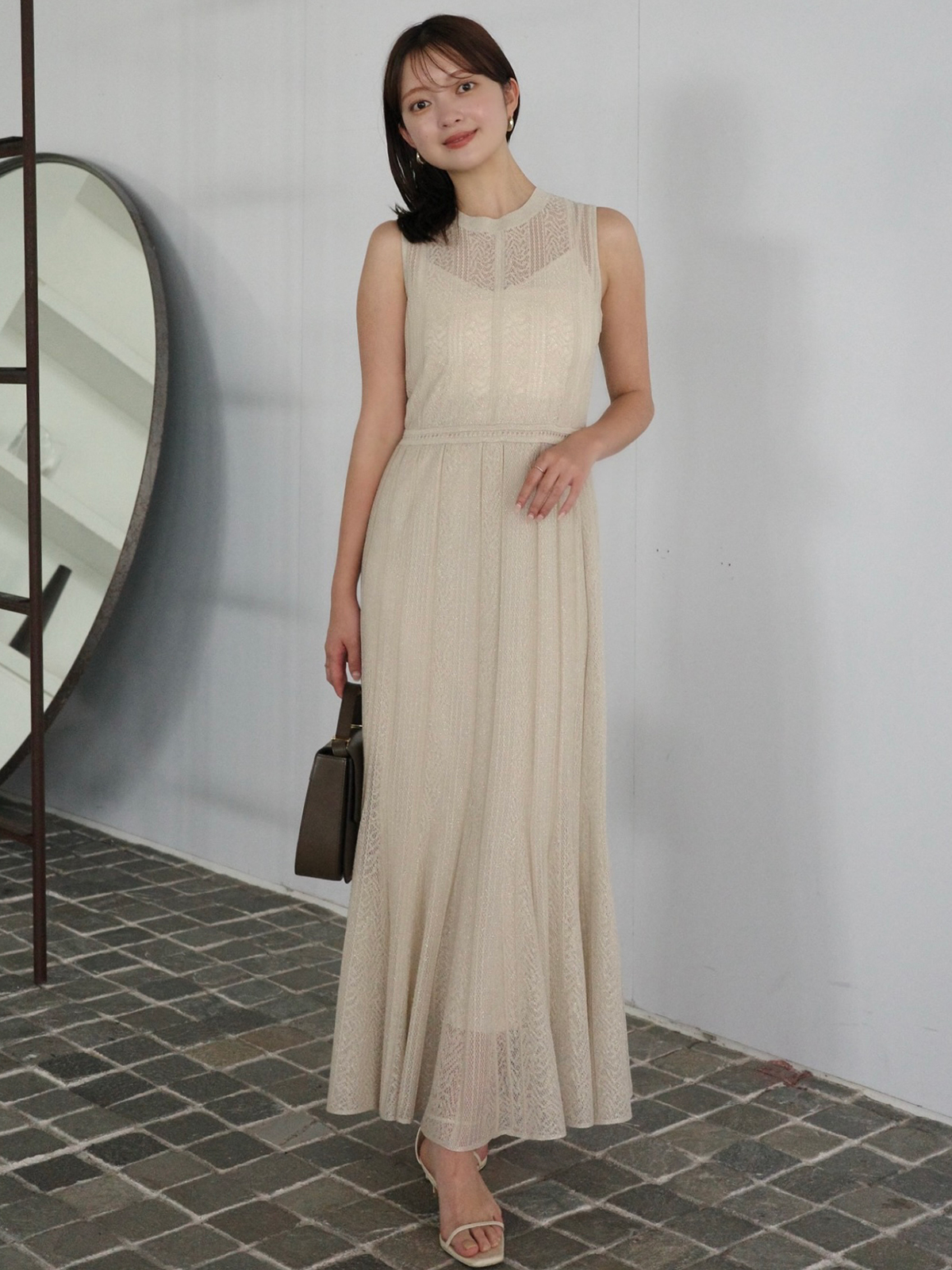 レーシーニットワンピース(S LIGHT BEIGE): ワンピースanuans