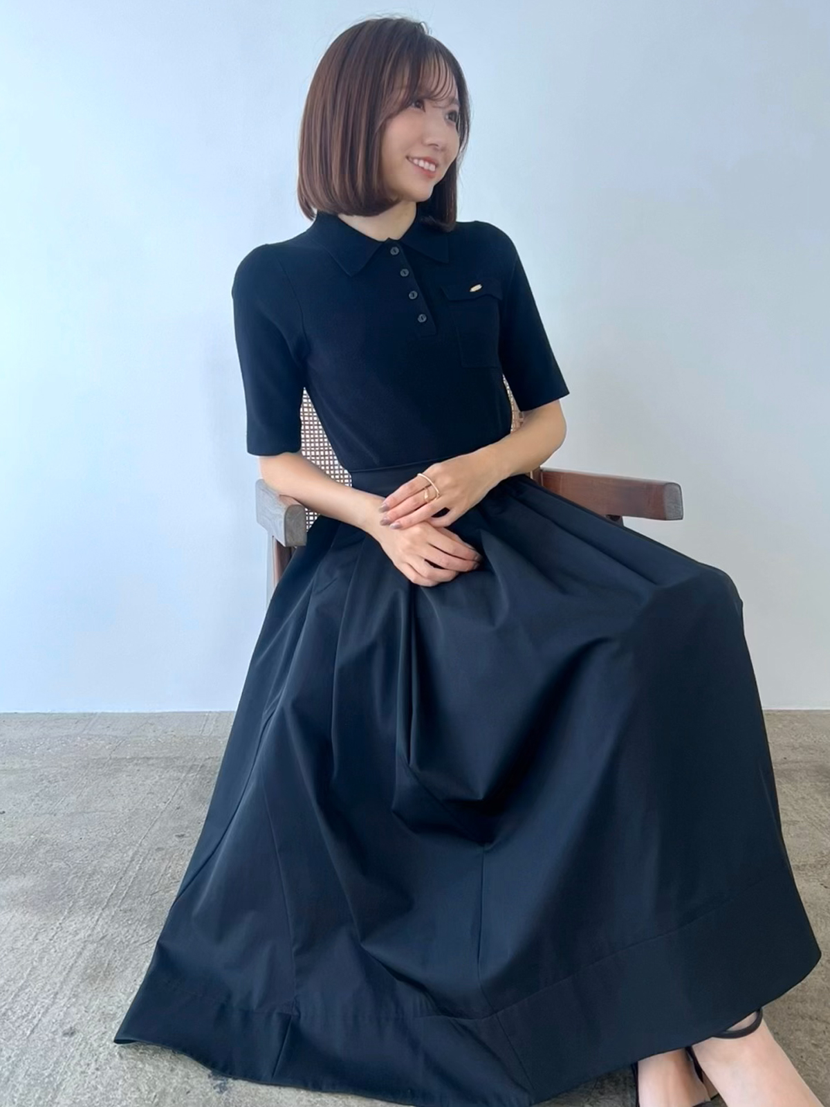一流の品質 ポロニットドッキングワンピース(S ワンピースanuans NAVY/BEIGE): ワンピース