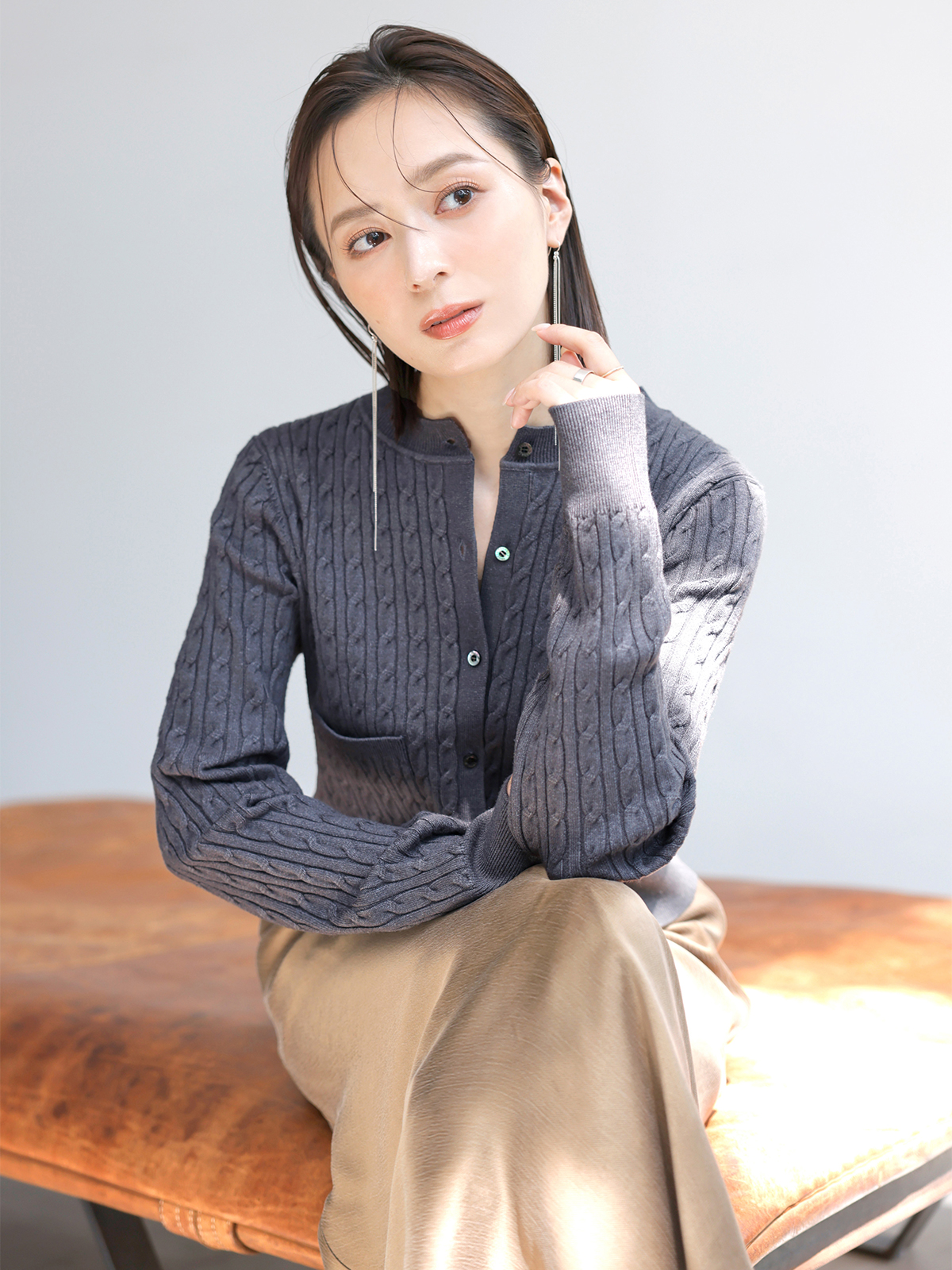 リトルケーブルニットカーディガン(F CHARCOAL GREY): トップス