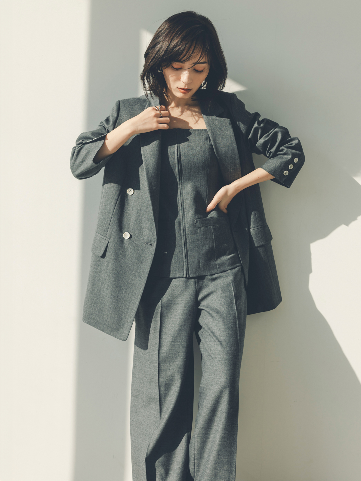 スプリングウールフロントホックビスチェ(S GREY): トップスanuans