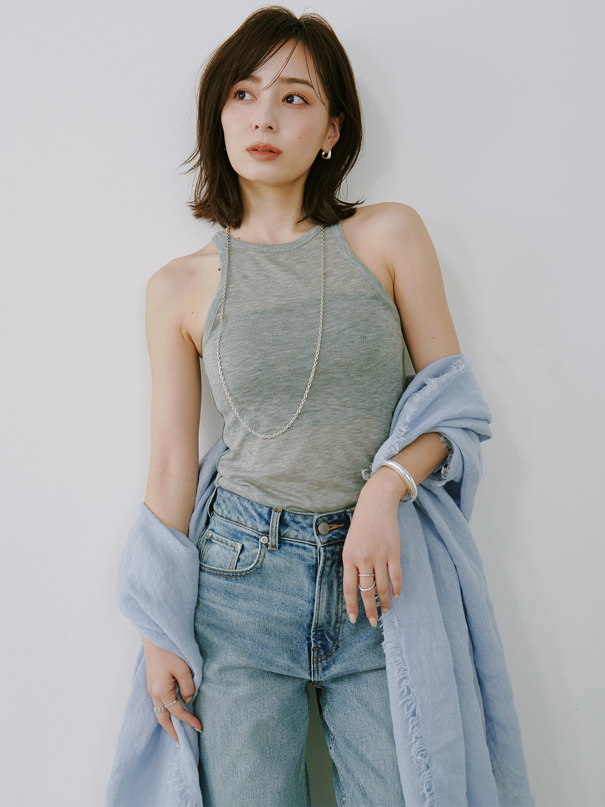 シアーテレコレイヤーカットトップス(F GREY): トップスanuans