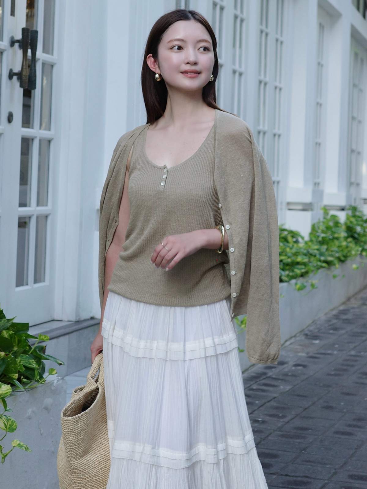 Italy Linenベーシックニットカーディガン(F BEIGE): トップスanuans