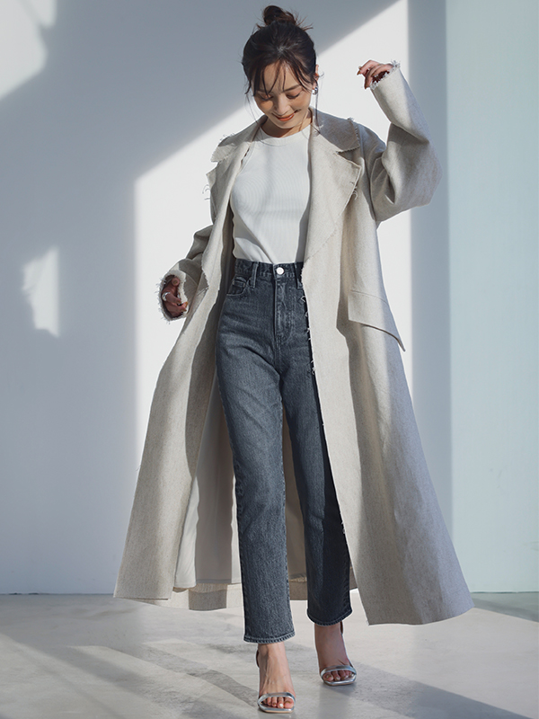 Slim straight denim(2 GREY): パンツanuans Slim straight denim(2 GREY): パンツanuans