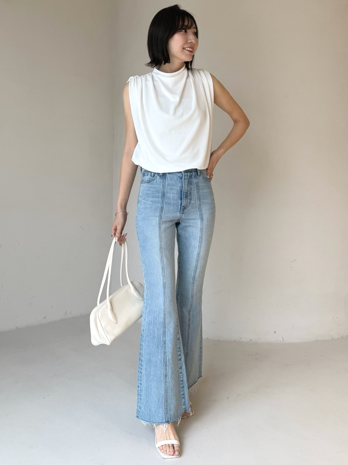ギャザードレープカットトップス(F IVORY): トップスanuans