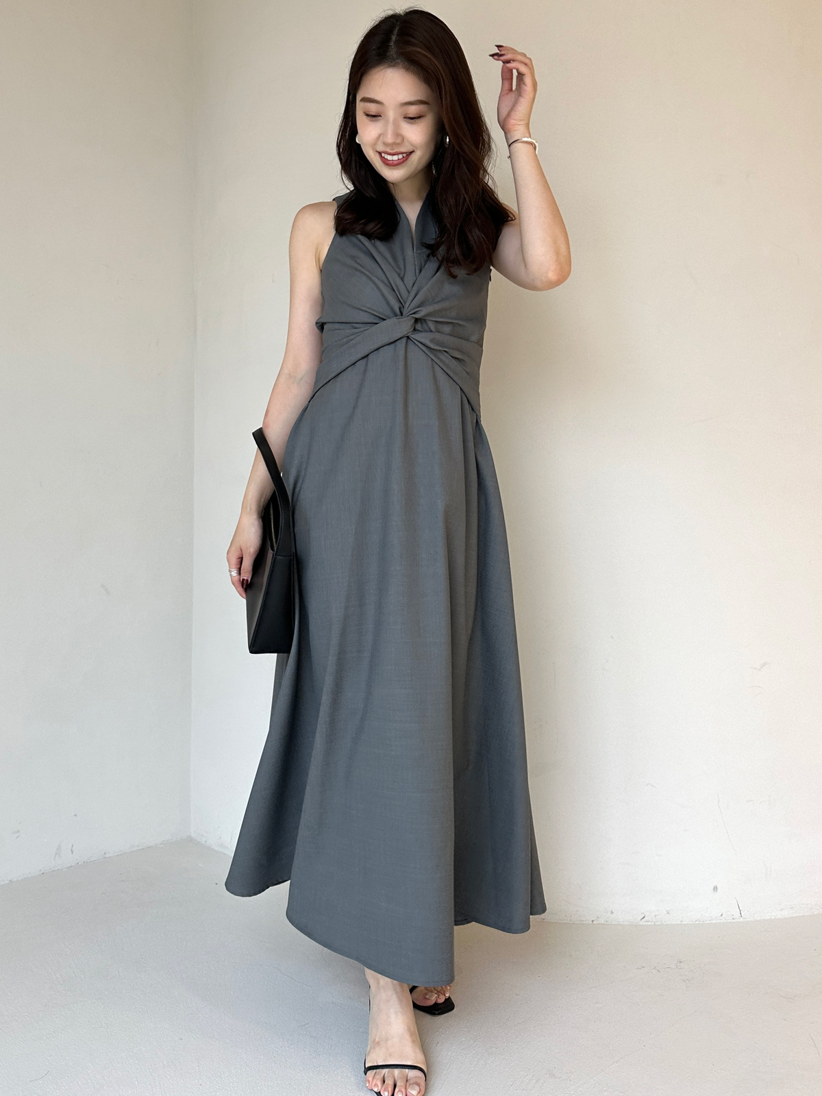 ツイストギャザーワンピース(XS NAVY): ワンピースanuans