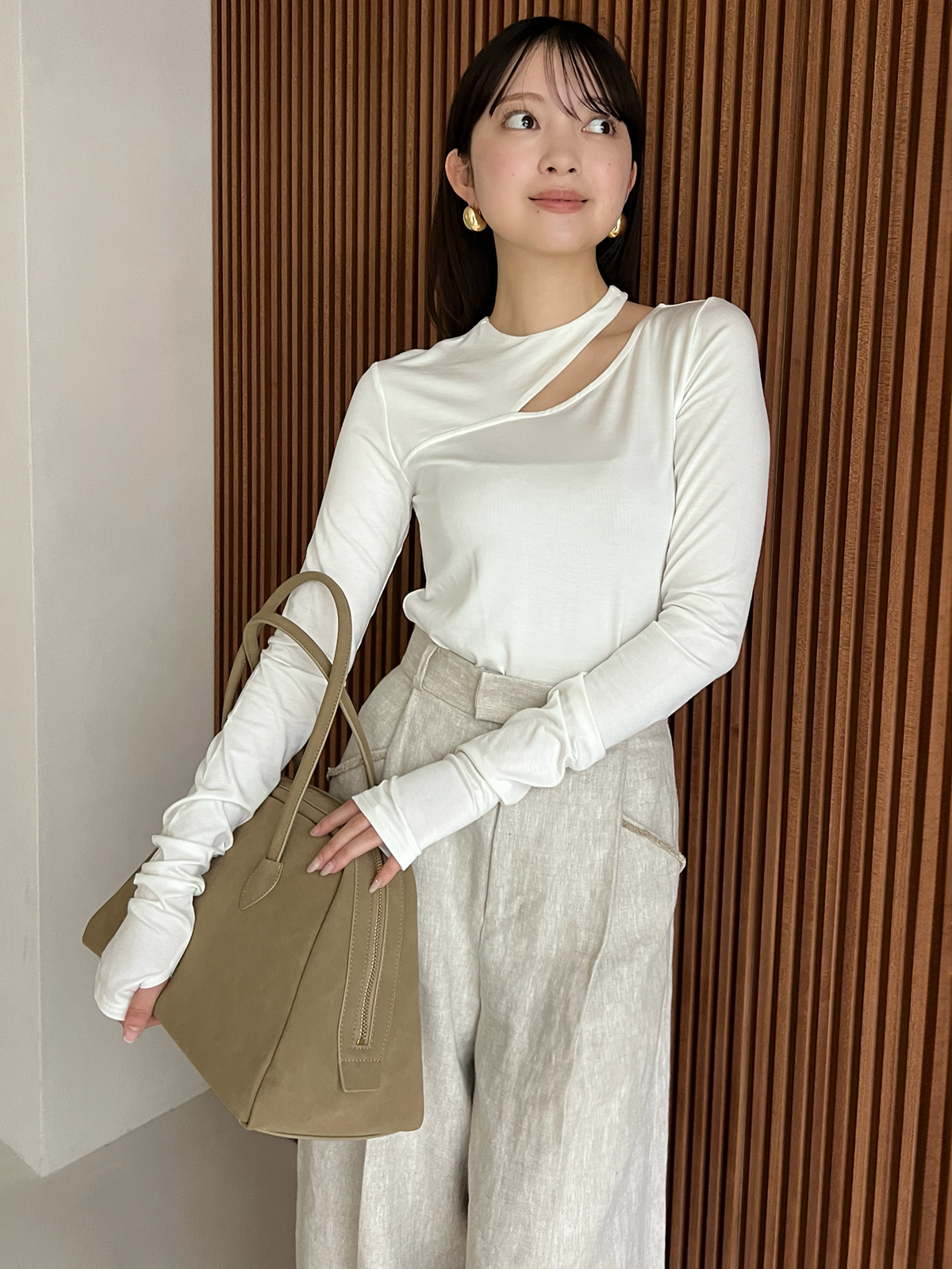 リネンセミワイドパンツ(S BEIGE): パンツanuans