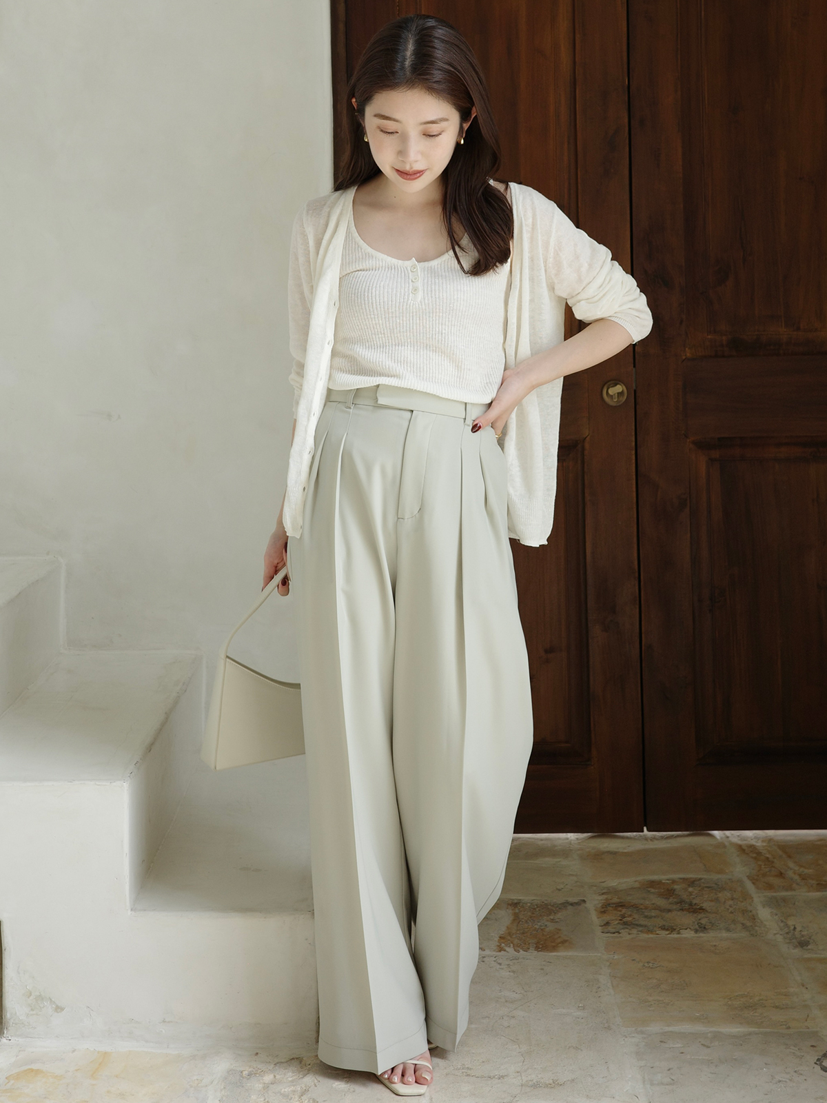 Italy Linenベーシックニットカーディガン(F BEIGE): トップスanuans