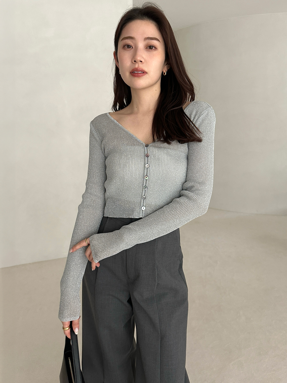 リトルケーブルニットカーディガン(F CHARCOAL GREY): トップス