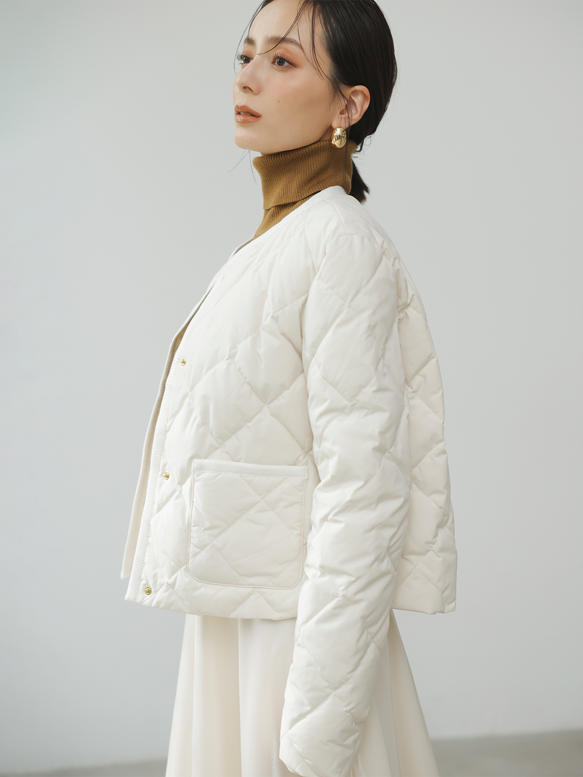 TAION】ノーカラーキルティングショートダウン(F NAVY