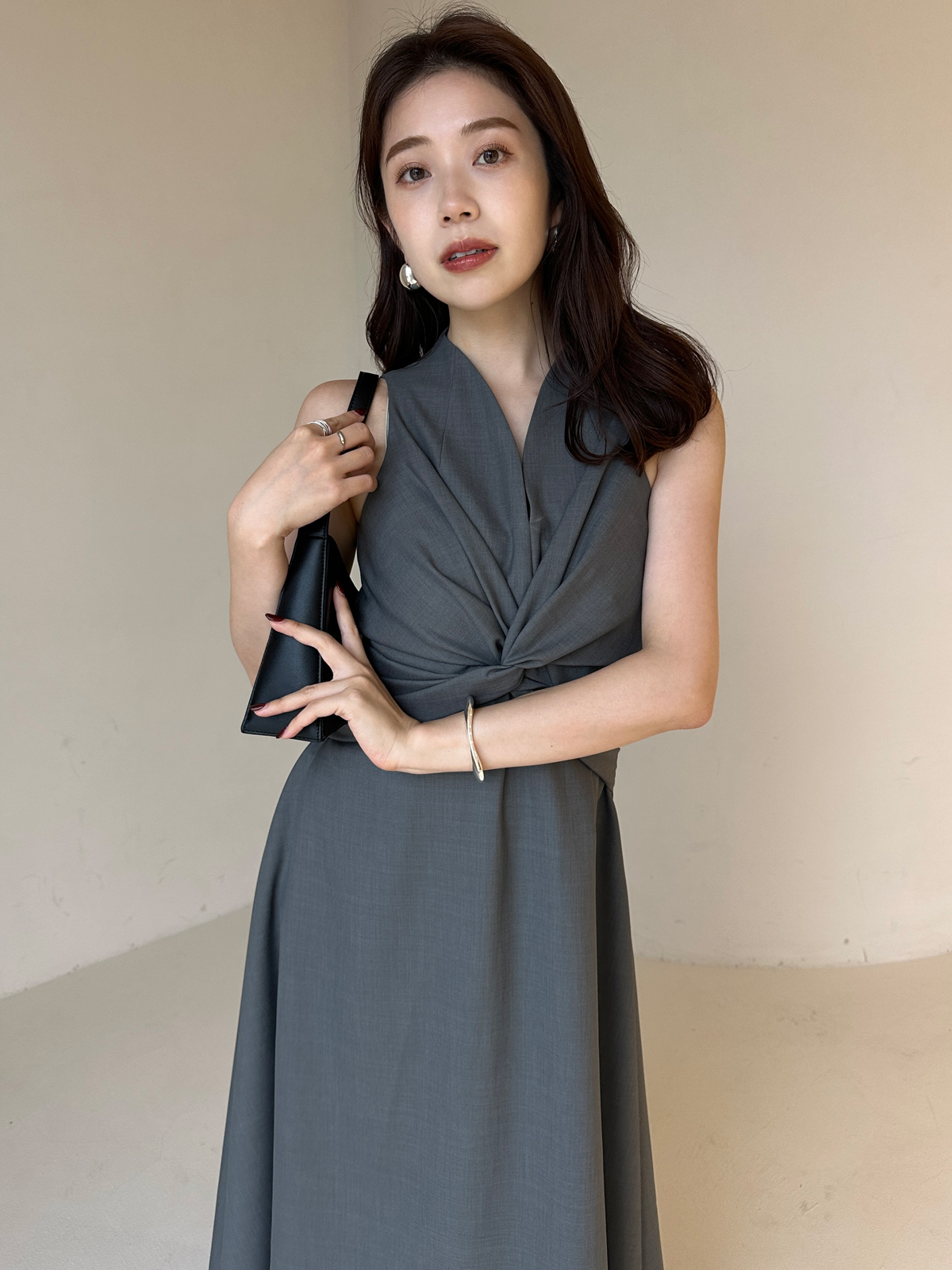 ツイストギャザーワンピース(XS NAVY): ワンピースanuans