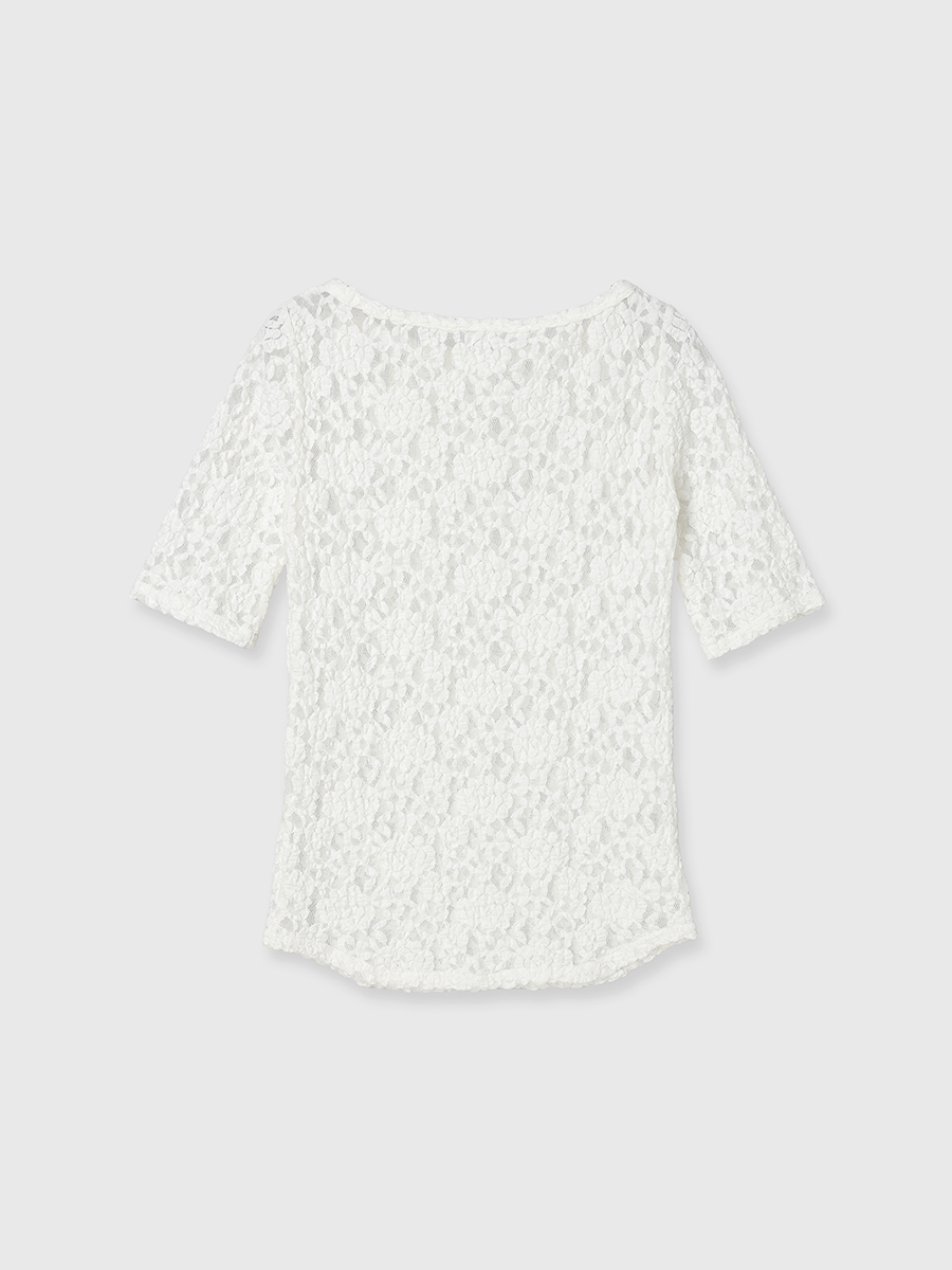 シュリンクレースボートネックトップス(F WHITE): トップスanuans