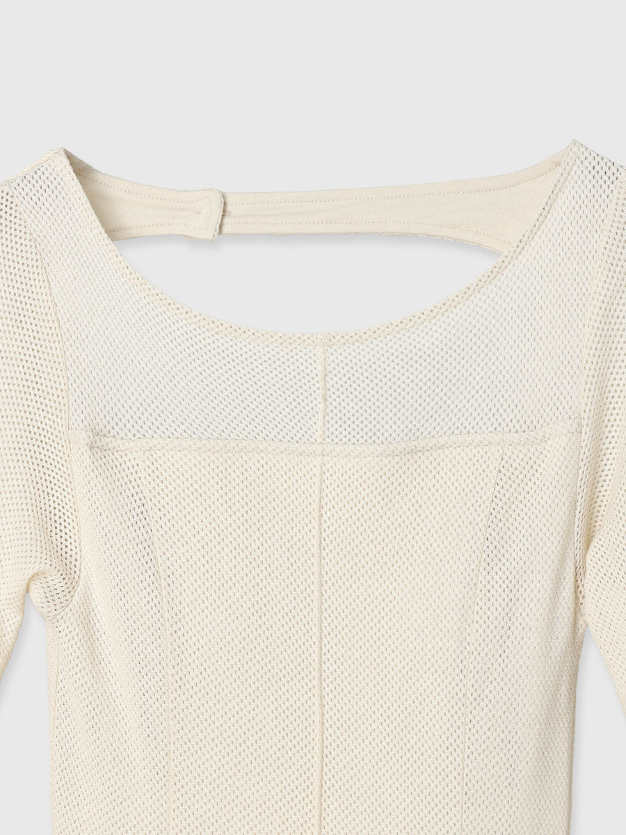 バックオープンコットンメッシュワンピース(S LIGHT BEIGE