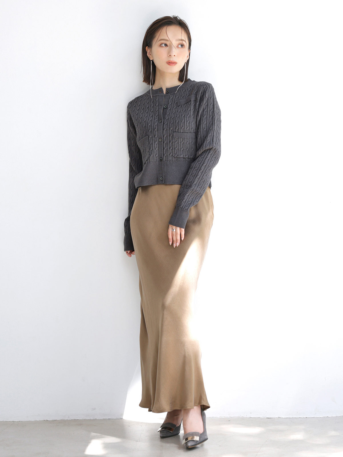 リトルケーブルニットカーディガン(F CHARCOAL GREY): トップス