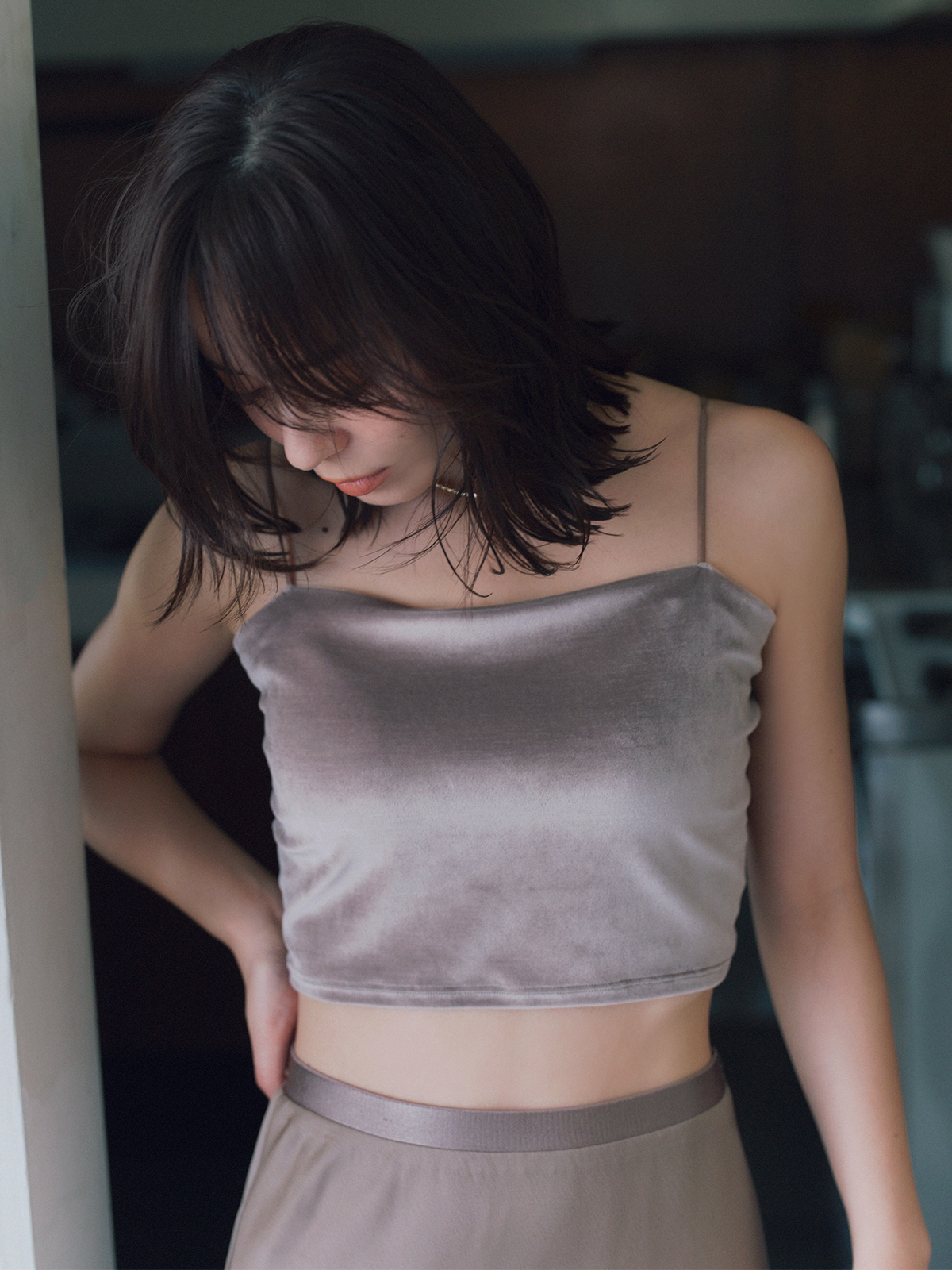 OUR WACOAL×anuans】カップインベロアショートキャミソール(M