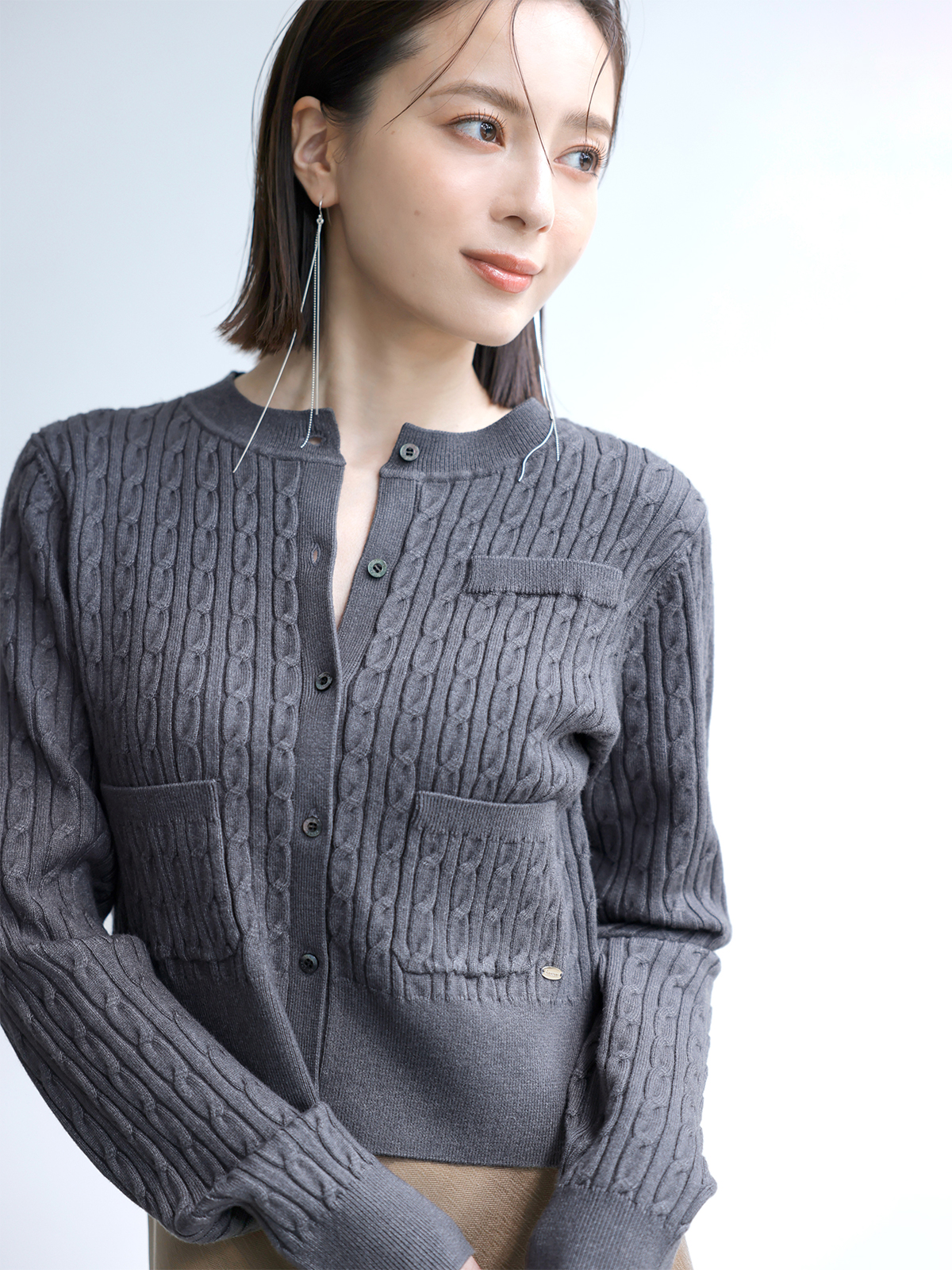 【2024年】高評価レビューアイテム特集 リトルケーブルニットカーディガン(F CHARCOAL GREY): トップス トップス