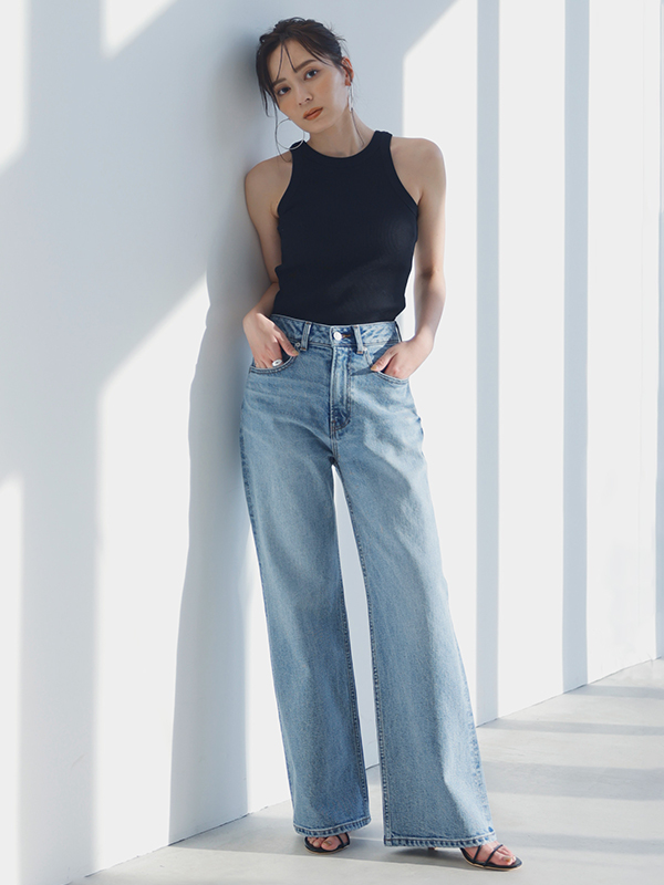 Wide leg denim(0 LIGHT BLUE): パンツanuans