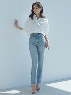 Slim straight denim(0 LIGHT BLUE): パンツanuans