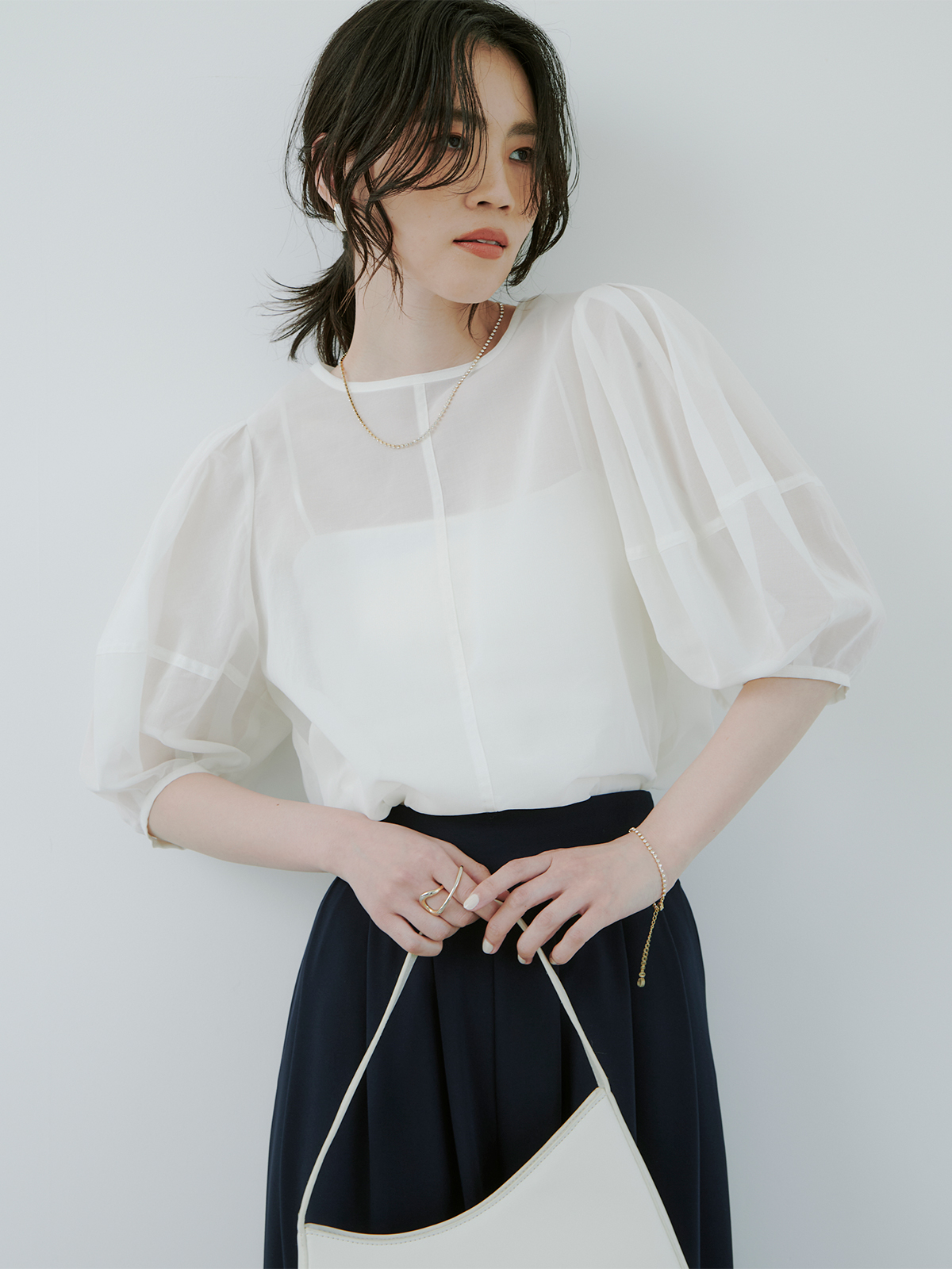 ドレープシアーカットトップス(F WHITE): トップスanuans